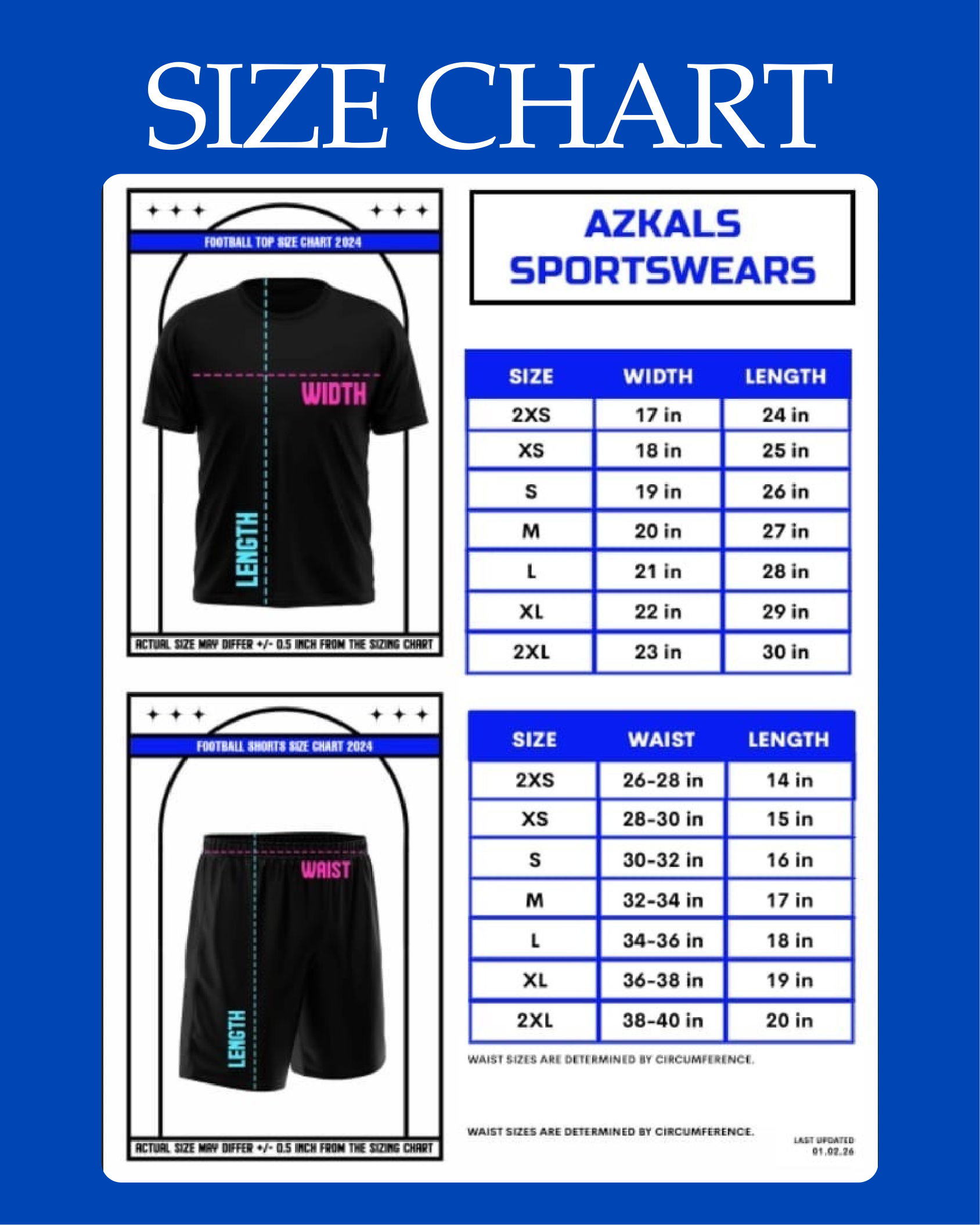 Azkals Development Academy Apparel Sizing Guide — Shorts